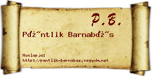 Pántlik Barnabás névjegykártya